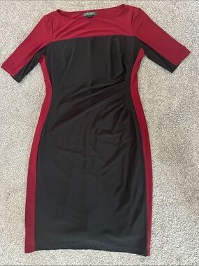 Lauren Ralph Lauren Black and Burgundy Colorblock Sheath Dress